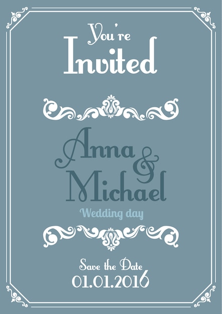 Vector invitación de la boda de la vendimia con los ornamentos