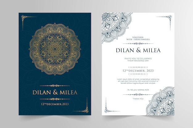 Invitación de boda vintage con mandala