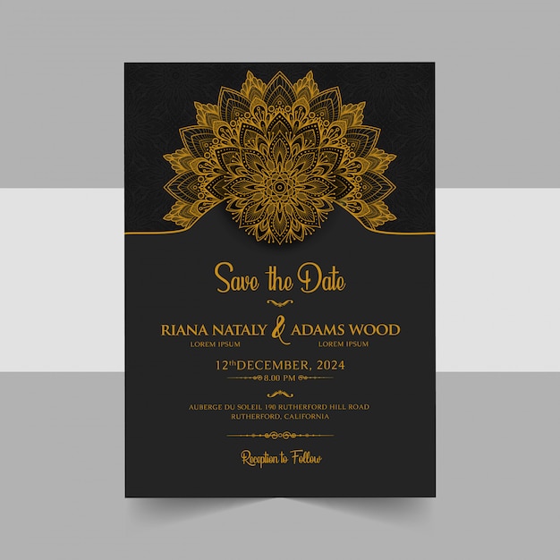 Vector invitación de boda vintage con mandala