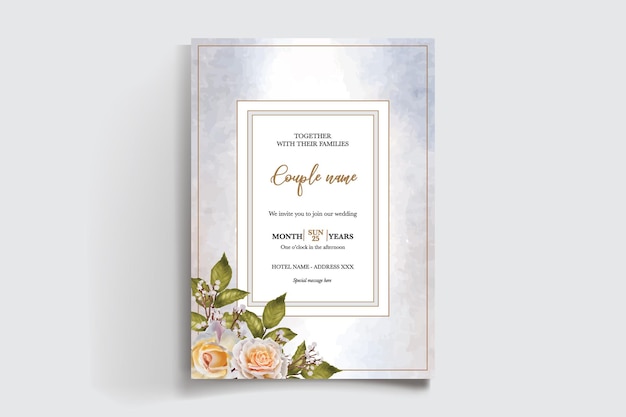 INVITACIÓN DE BODIA Marco con decoraciones de flores y hojas frescas