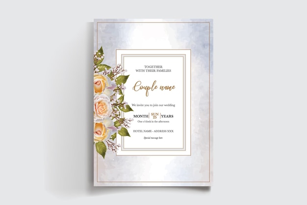 INVITACIÓN DE BODIA Marco con decoraciones de flores y hojas frescas