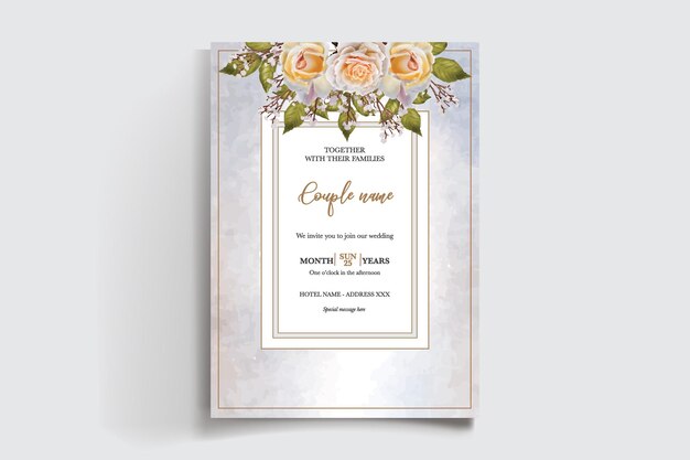INVITACIÓN DE BODIA Marco con decoraciones de flores y hojas frescas