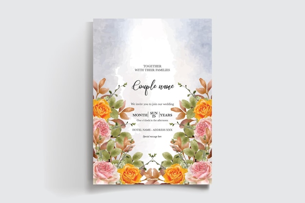 INVITACIÓN DE BODIA Marco con decoraciones de flores y hojas frescas