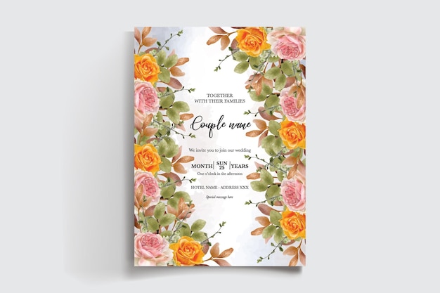 INVITACIÓN DE BODIA Marco con decoraciones de flores y hojas frescas