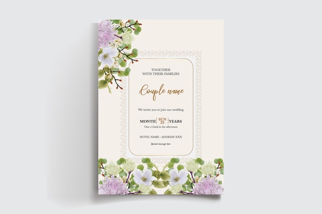 INVITACIÓN DE BODIA Marco con decoraciones de flores con hojas frescas