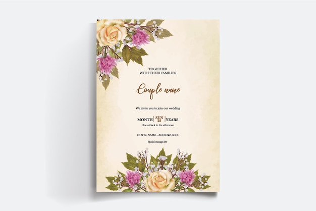 INVITACIÓN DE BODIA Marco con decoraciones de flores con hojas frescas