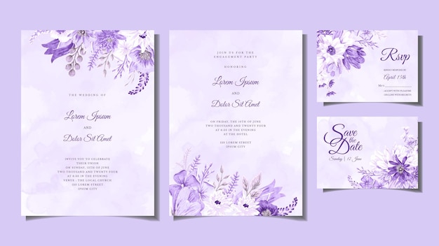 Invitación botánica de flores de plantilla de tarjeta de boda floral Ahorre la fecha RSVP