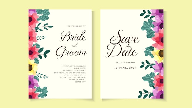 Invitación botánica de flores de plantilla de tarjeta de boda floral Ahorre la fecha RSVP