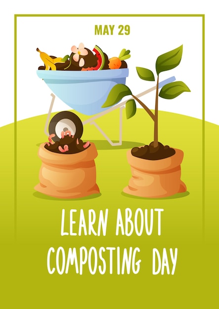 Invitación de cartel vectorial para el día internacional del compostaje 29 de mayo reciclaje de residuos de alimentos orgánicos de cocina