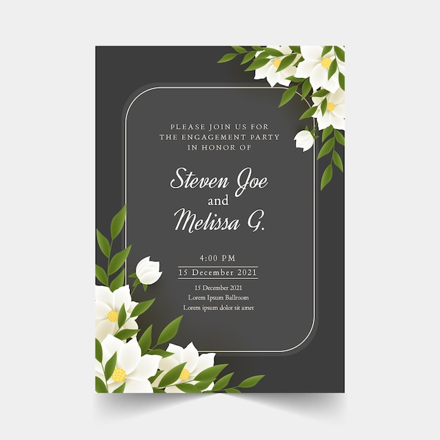 Vector invitación de compromiso con plantilla de flores