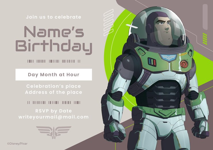 Vector invitación de cumpleaños de buzz lightyear