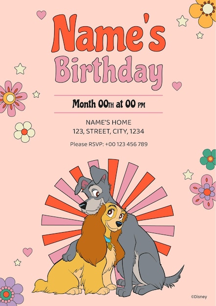 Invitación de cumpleaños de la dama y el vagabundo