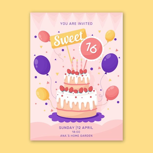 Vector invitación de cumpleaños dulce dieciséis