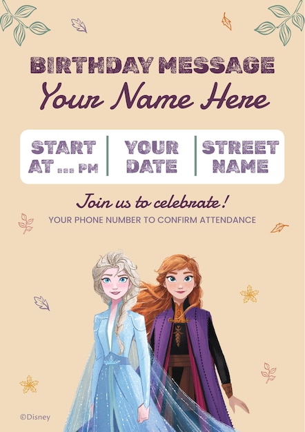 Invitación de cumpleaños de Elsa y Anna de Frozen: Aventura de otoño