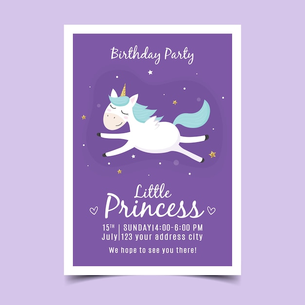 Invitación de cumpleaños infantil con unicornio