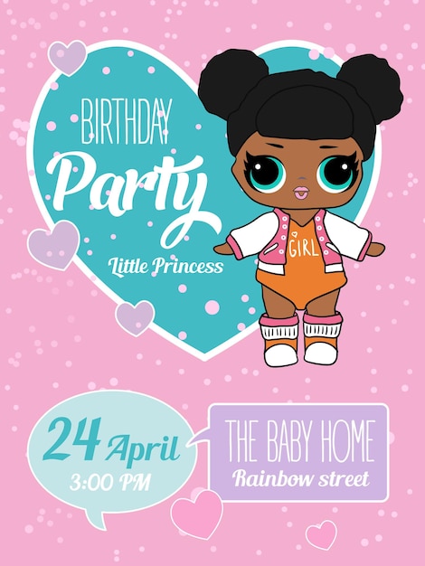 Invitación de cumpleaños con lindas muñecas Lol Elemento de diseño para tarjeta de invitación