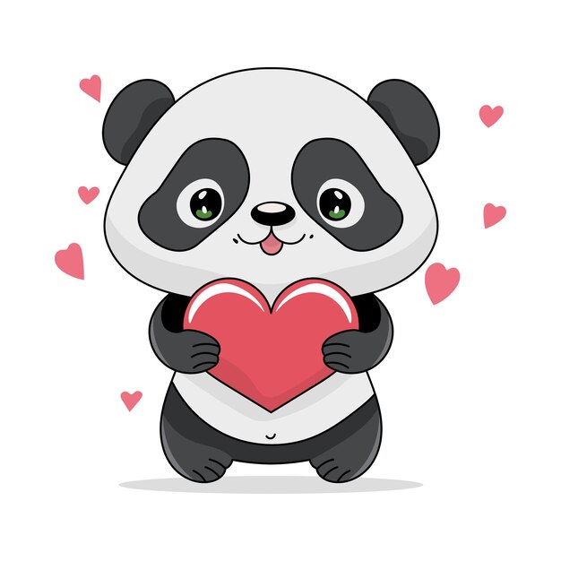 Invitación de cumpleaños para niños panda lindo con corazón Ilustración vectorial plana