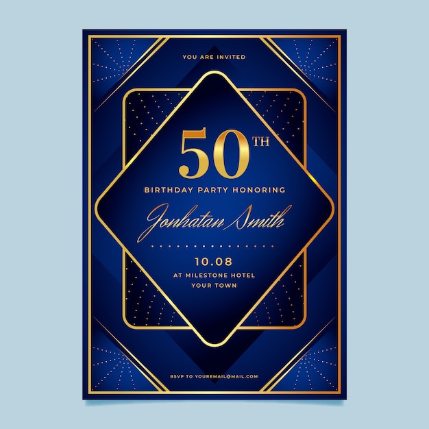 Vector invitación de cumpleaños número 50 degradado