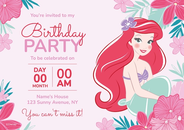 La invitación de cumpleaños de la pequeña sirena Ariel