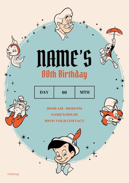 Invitación de cumpleaños de Pinocchio