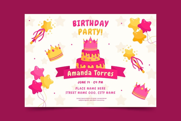 Invitación de cumpleaños princesa plana