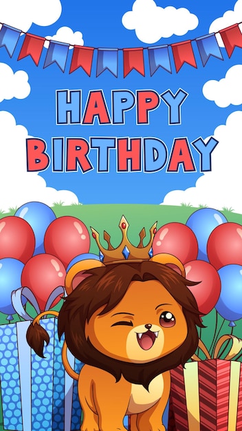 Vector invitación de cumpleaños del rey león y la reina