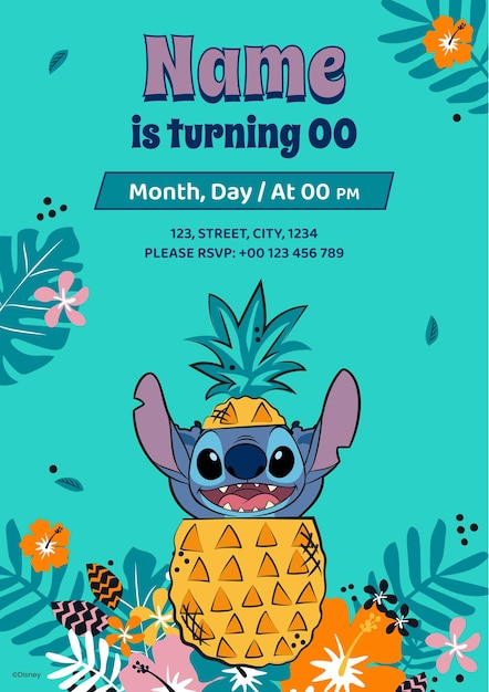 Invitación de cumpleaños de Stitch