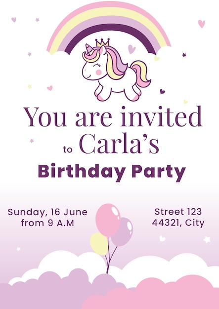 Invitación de cumpleaños de unicornio