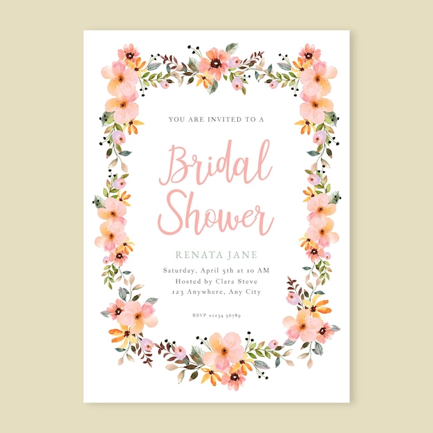 Invitación de despedida de soltera floral acuarela rosa