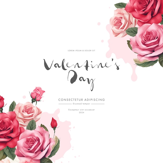 Invitación para el día de san valentín con flores y hojas de acuarela