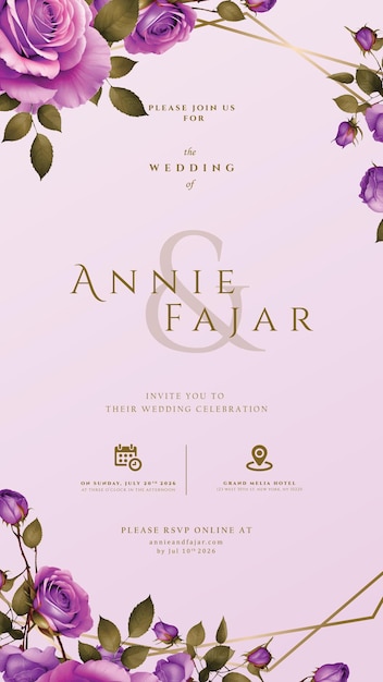 Invitación digital de boda con ilustración floral en vector de primera calidad
