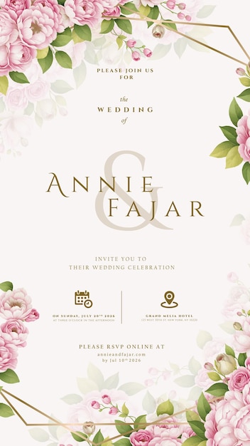 Invitación digital de boda con ilustración floral en vector de primera calidad