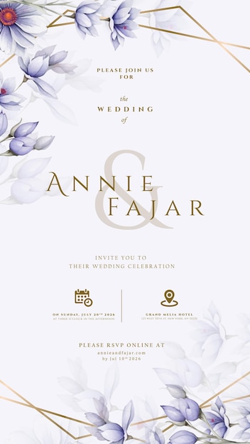 Invitación digital de boda con ilustración floral en vector de primera calidad