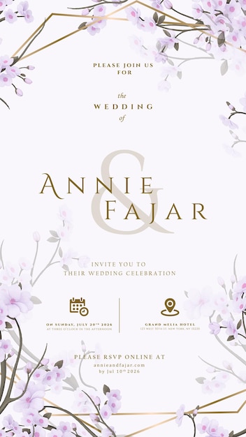 Invitación digital de boda con ilustración floral en vector de primera calidad