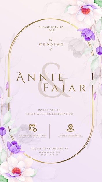 Invitación digital de boda con ilustración floral en vector de primera calidad