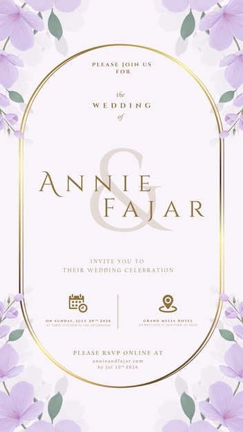 Invitación digital de boda con ilustración floral en vector de primera calidad