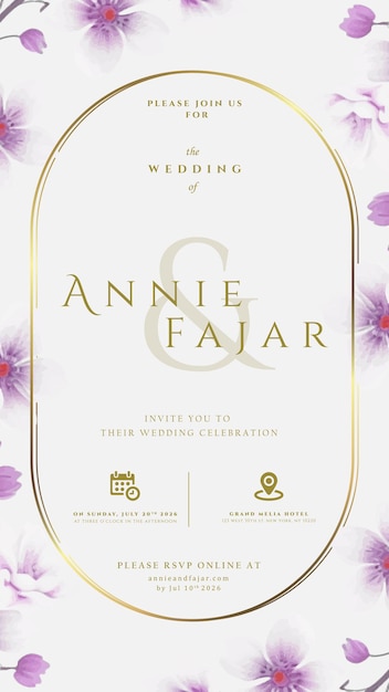 Invitación digital de boda con ilustración floral en vector de primera calidad