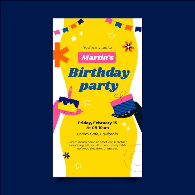 Vector invitación digital de cumpleaños dibujada a mano