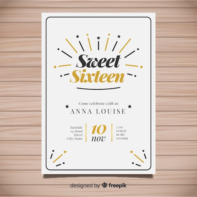 Vector invitación dulces dieciséis cumpleaños