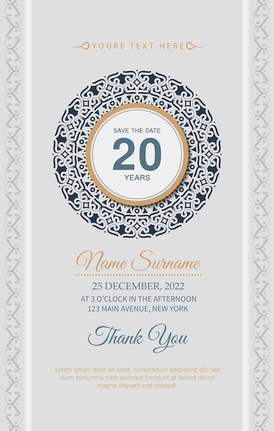 Invitación elegante del cumpleaños del estilo del modelo del ornamento
