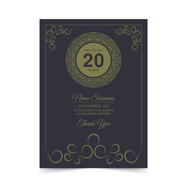 Invitación elegante del cumpleaños del estilo del modelo del ornamento