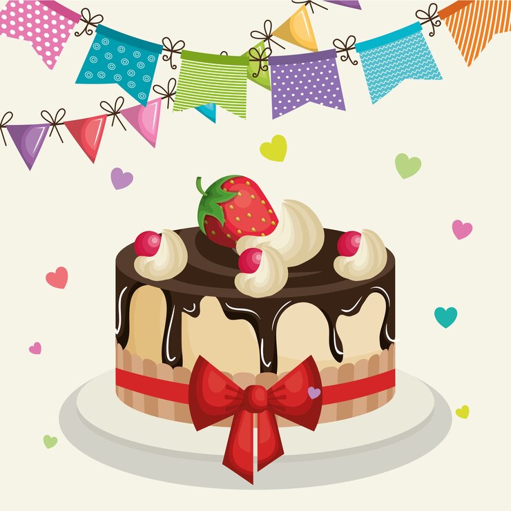 Vector invitación de feliz cumpleaños con torta dulce