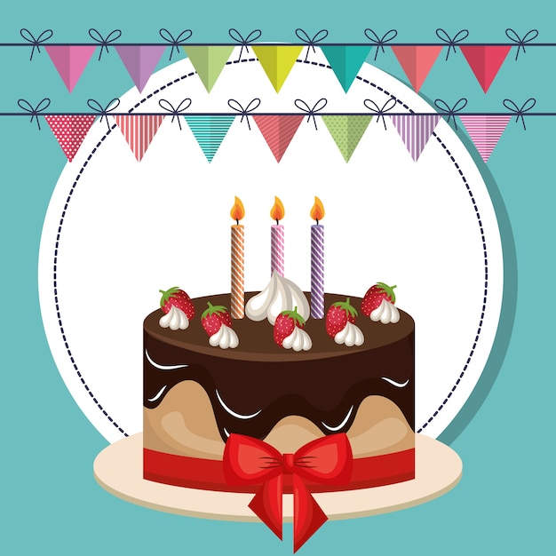 Vector invitación de feliz cumpleaños con torta dulce