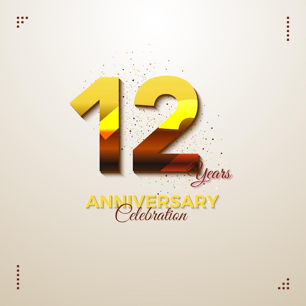 Invitación a la fiesta del 12º aniversario con elegantes números dorados