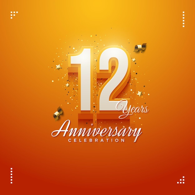 Invitación a la fiesta del 12.º aniversario con números en relieve en negrita
