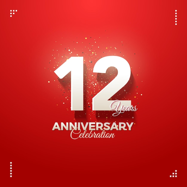 Invitación a la fiesta del 12º aniversario con números sombreados sobre fondo rojo