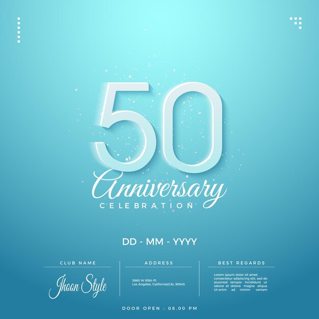 Invitación a la fiesta del 50 aniversario con matices suaves y frescos.