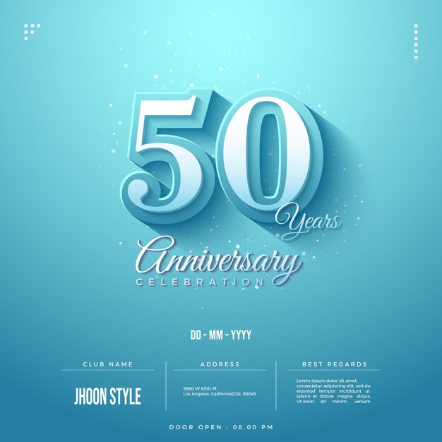 Invitación a la fiesta del 50 aniversario con números de borde blanco