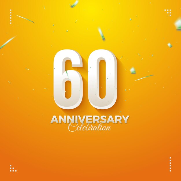 Invitación a la fiesta del 60 aniversario con números blancos sobre fondo amarillo