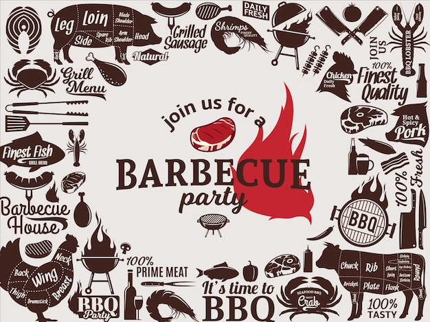 Invitación de fiesta de barbacoa de vector